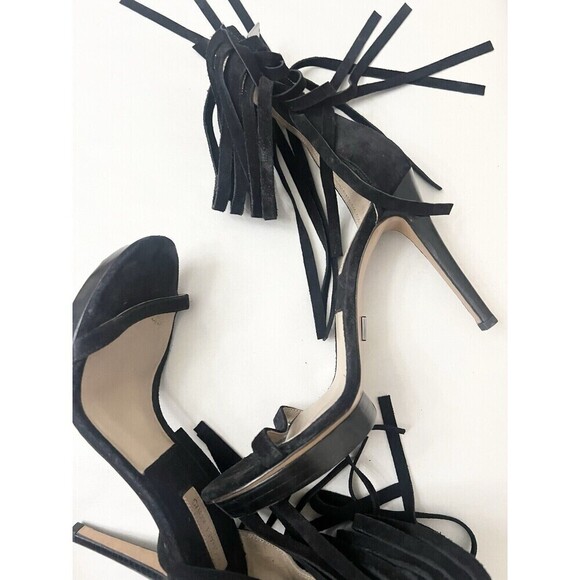 Michael Kors Collection 8.5 DAPHNE Black Fringe Open Toe Heels Sandals $495 - Picture 3 of 12